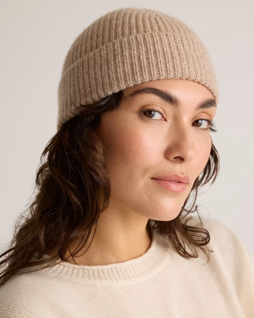 Ribbed knit cashmere beanie