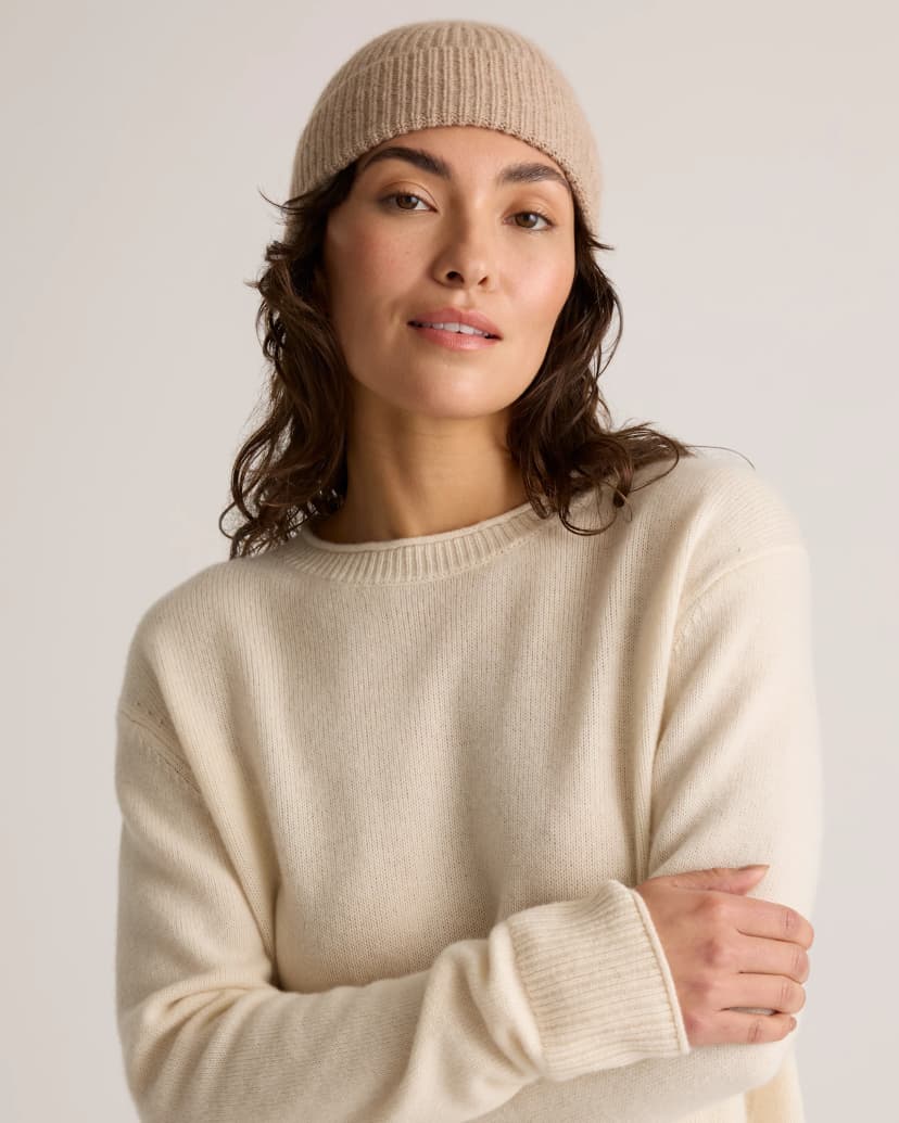 Ribbed knit cashmere beanie